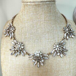 J.Crew Gold Statement Necklace With Rhinestone Floral Design